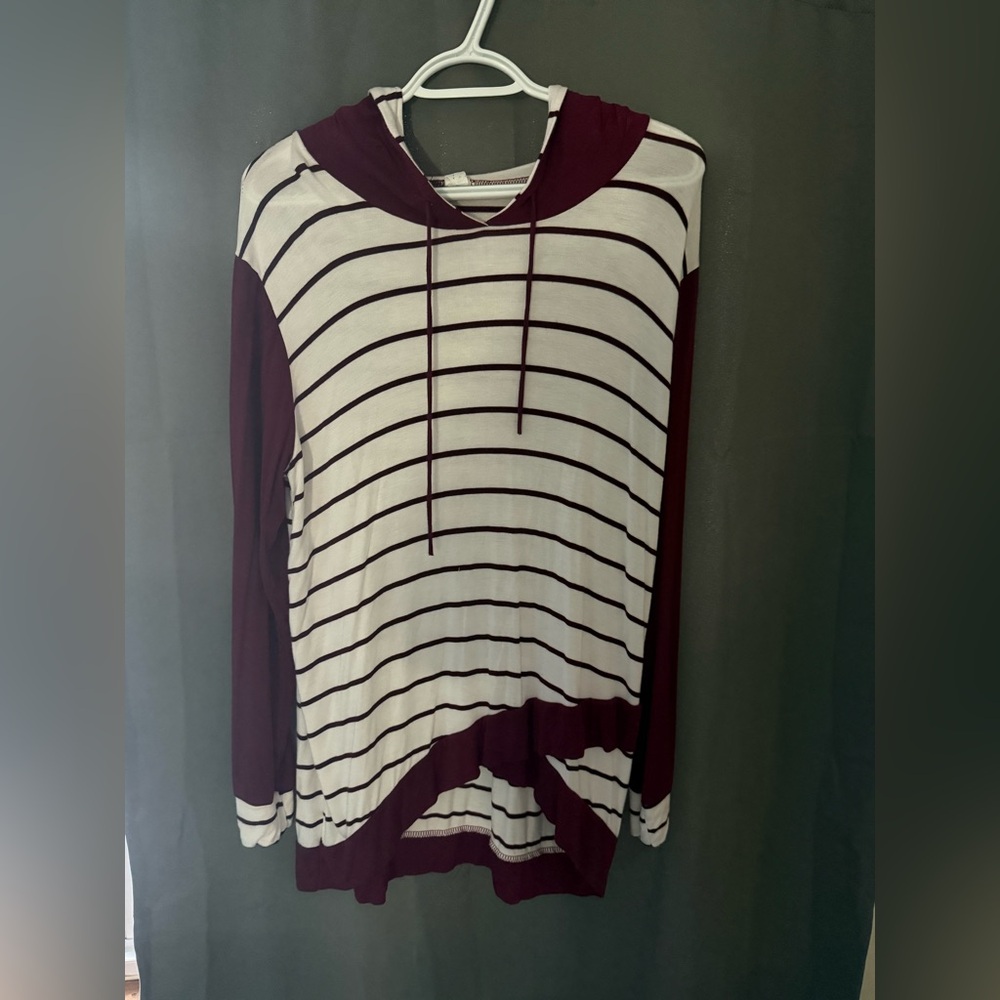 Burgundy and White Striped Hoodie